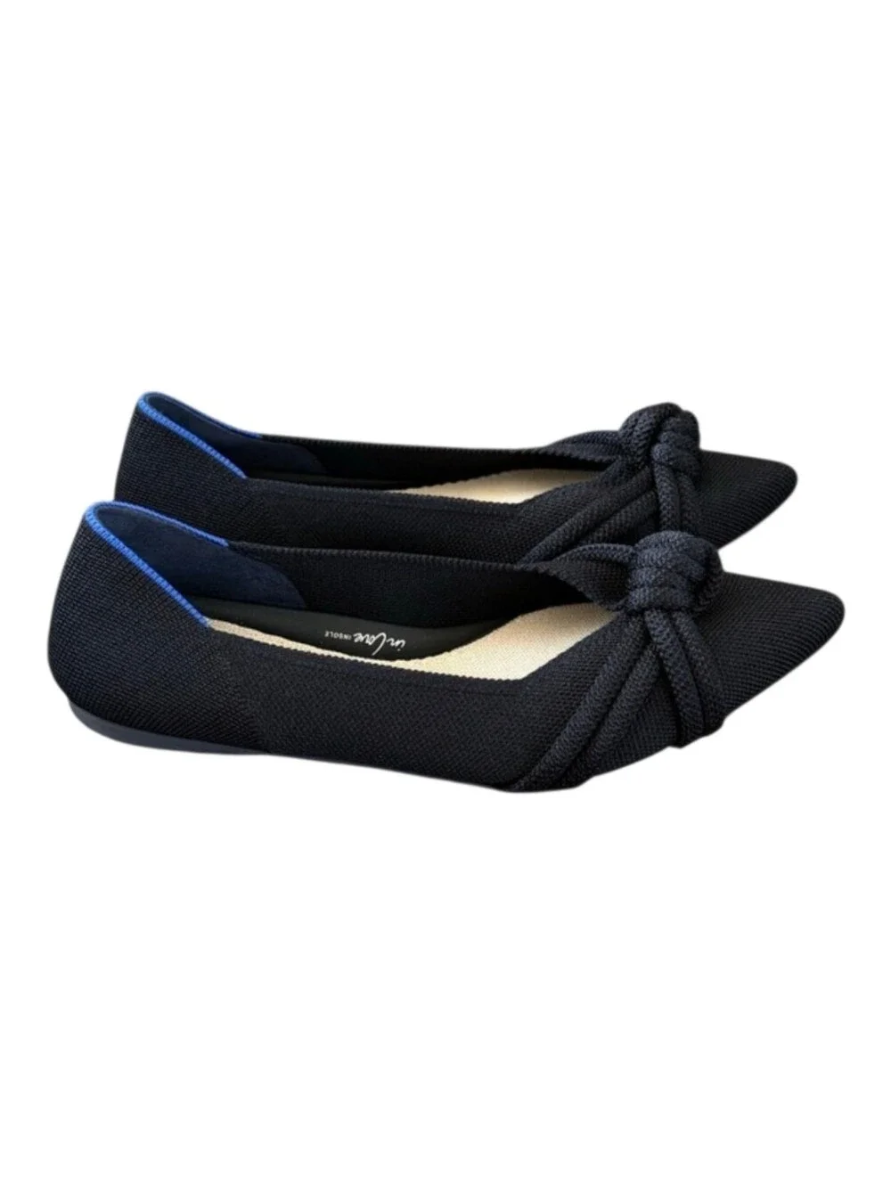 Rothys The Point II Black Solid Knotted Pointed Toe Flats In Love Insole - Picture 4 of 8